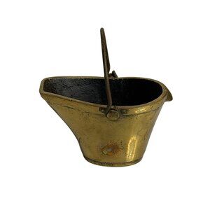 VTG Miniature Cast Iron Coal Bucket Scuttle Black Gold Brass Finish Metal Handle
